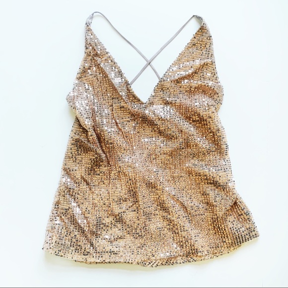 Express Tops - Rose Gold Sequin Tank